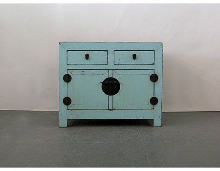 A Chinese pale blue (opalescent) lacquered square-corner chest