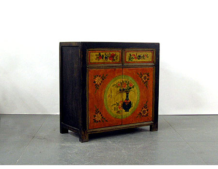 A unique Chinese country-style small painted side cabinet