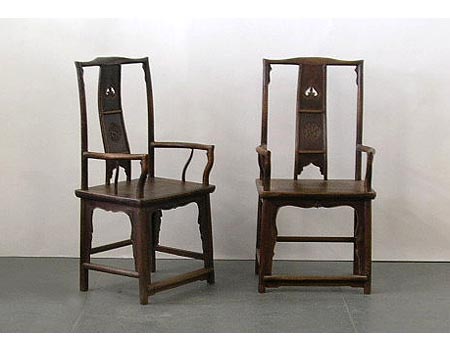An unusual pair of Chinese country-style official-hat armchairs, Guanmaoyi