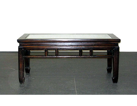 A rectangular waisted low table / coffee table with latticework top